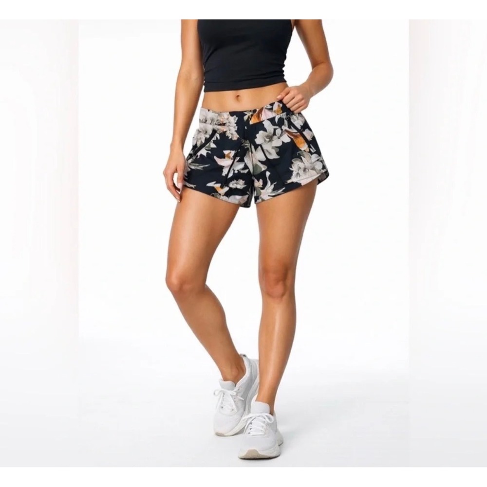 Athleta Floral Hudson Shortie Shorts Board Short Size 2 Zipper Pockets
